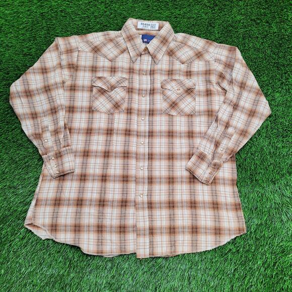 Vintage 80s Panhandle-Slim Plaid Western Shirt XL 24x30 Brown - Picture 1 of 11
